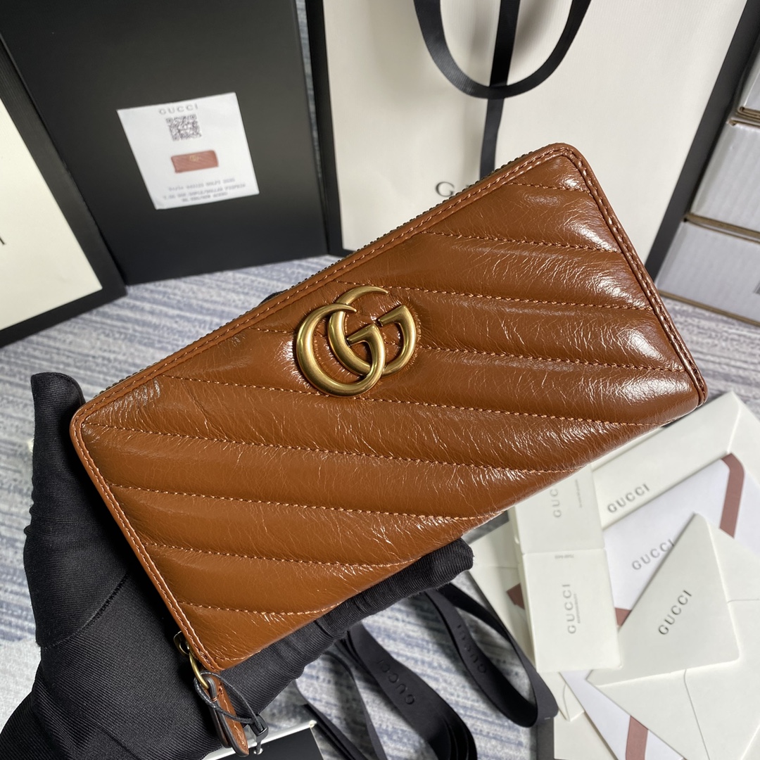 Gucci GG Marmont Zip Around Wallet 443123 Brown